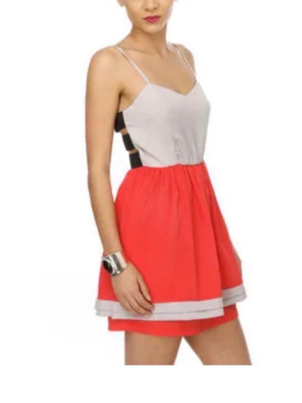 Ya Los Angeles Coral and Light Gray Colorblock Spaghetti Strap Dress